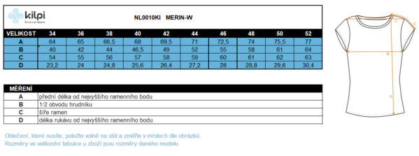 Dámské funkční Merino triko Kilpi MERIN-W Tyrkysová NL0010KITRQ