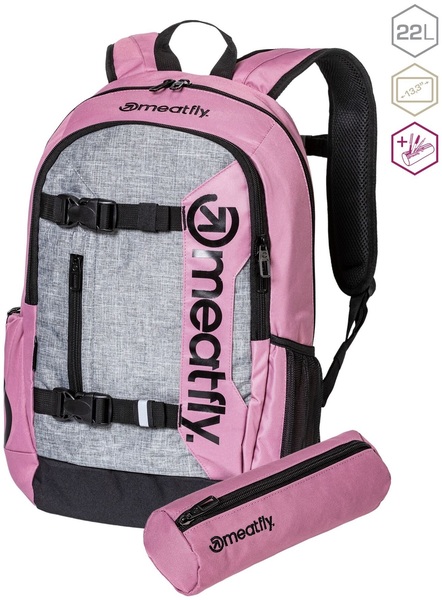 Školní Batoh Meatfly Basejumper, Dusty Rose/Grey, 22 L + penál zdarma 24/25