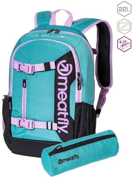 Školní Batoh Meatfly Basejumper, Green Moss/Black, 22 L + penál zdarma 24/25