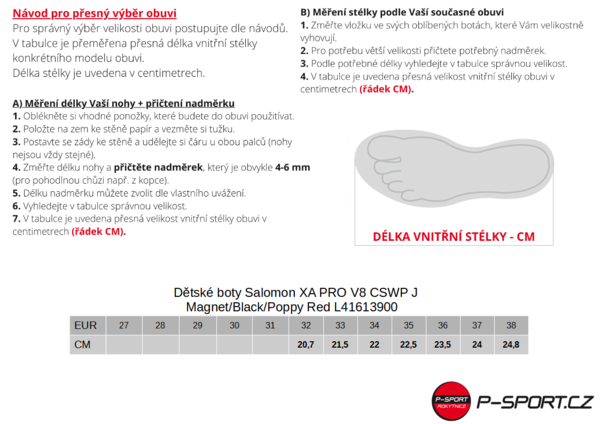 Dětské boty Salomon XA PRO V8 CSWP J Magnet/Black/Poppy Red L41613900 23/24
