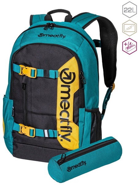 Školní Batoh Meatfly Basejumper Dark Jade/Black 22 L + penál zdarma 24/25