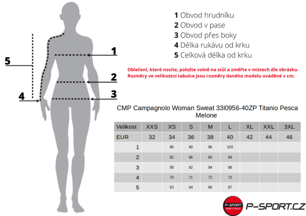 Dámský funkční rolák CMP Campagnolo Woman Sweat 33l0956-40ZP Titanio Pesca Melone 24/25