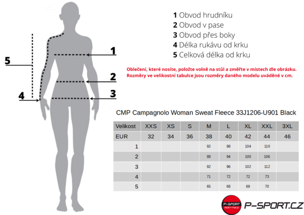 Dámská mikina CMP Campagnolo Woman Sweat Fleece 33J1206-U901 Black 24/25