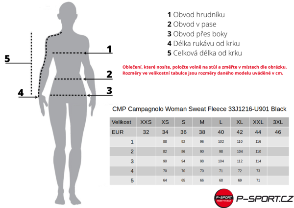 Dámská mikina CMP Campagnolo Woman Sweat Fleece 33J1216-U901 Black 24/25